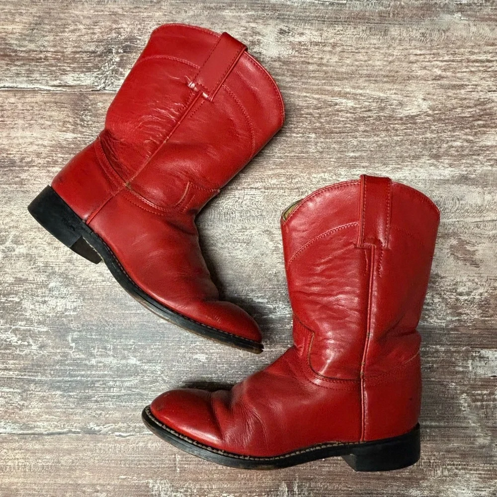 Justin Boots Kids Red Leather Cowboy Boots size 2 girls ❤️♥️